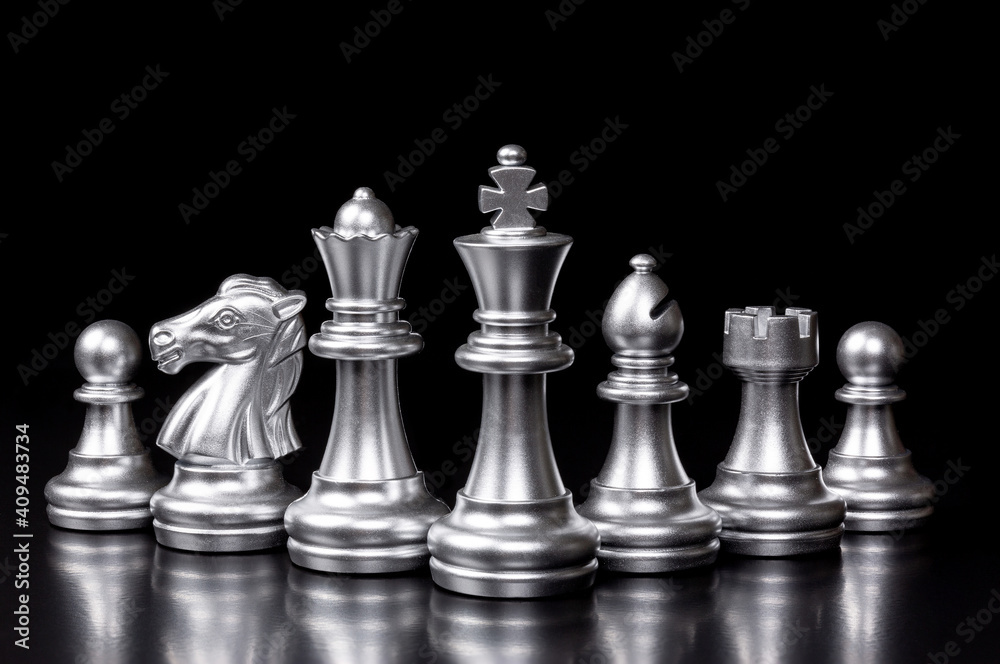 Silver chess pieces