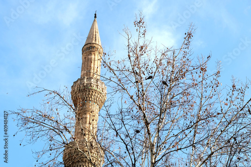 Nuri Mehmet Pasha(Pasa) Mosque, Camii Minaret with tree view, Gaziantep, Turkey 