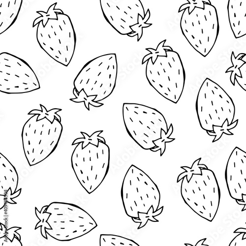 Garden strawberry seamless pattern. doodle fruit or strawberries. Isolated on white background. Fresh strawberry Sweet fruit. Whole strawberry.