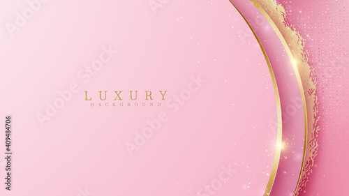 Luxury golden line background pink shades in 3d and paper cut abstract style , Valentines day concept, Illustration from vector about modern template deluxe design.