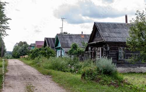 Russia. A lifting dirt road in the village.