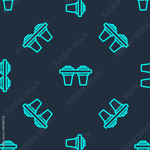 Green line Water filter icon isolated seamless pattern on blue background. System for filtration of water. Reverse osmosis system. Vector Illustration.