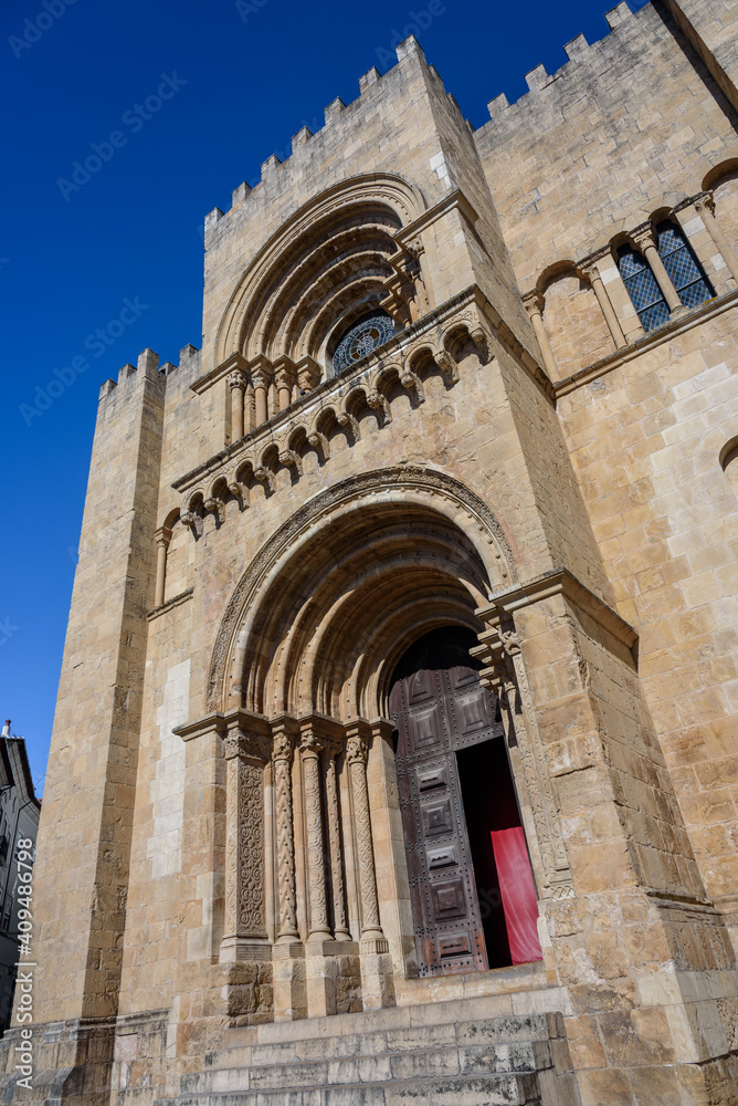 Se Velha in Coimbra.
COIMBRA, PORTUGAL - summer 2019: Old Cathedral (Se Velha) of Coimbra, Portugal.