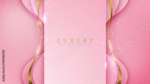 Luxury golden line background pink shades in 3d and paper cut abstract style , Valentines day concept, Illustration from vector about modern template deluxe design.