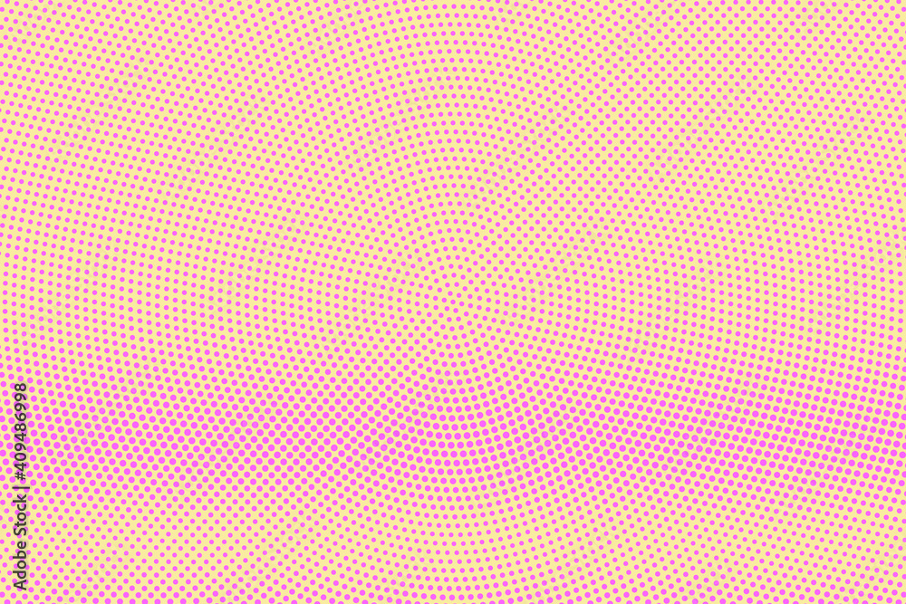Pink and yellow dotted halftone vector background. Subtle halftone digital texture. Faded dotted gradient