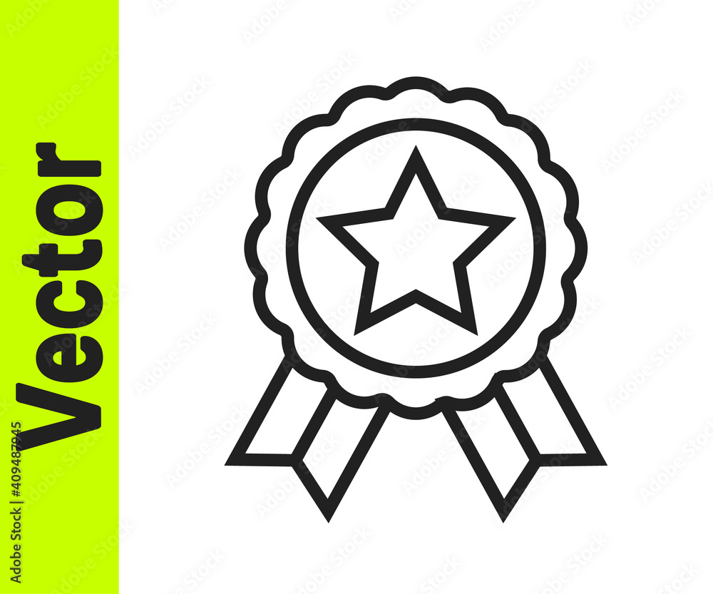 Black line Medal with star icon isolated on white background. Winner achievement sign. Award medal. Vector. Black line Medal with star icon isolated on white background. Winner achievement sign. Award medal. Vector.