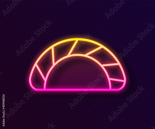 Glowing neon line Dumpling icon isolated on black background. Traditional chinese dish. Vector.