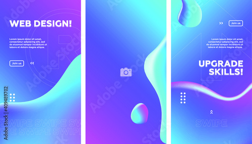 Set of Editable Stories Purple Fluid banner template. Gradient Abstract Liquid Background. Social media, internet ads, sale marketing promo. Vector 10 EPS