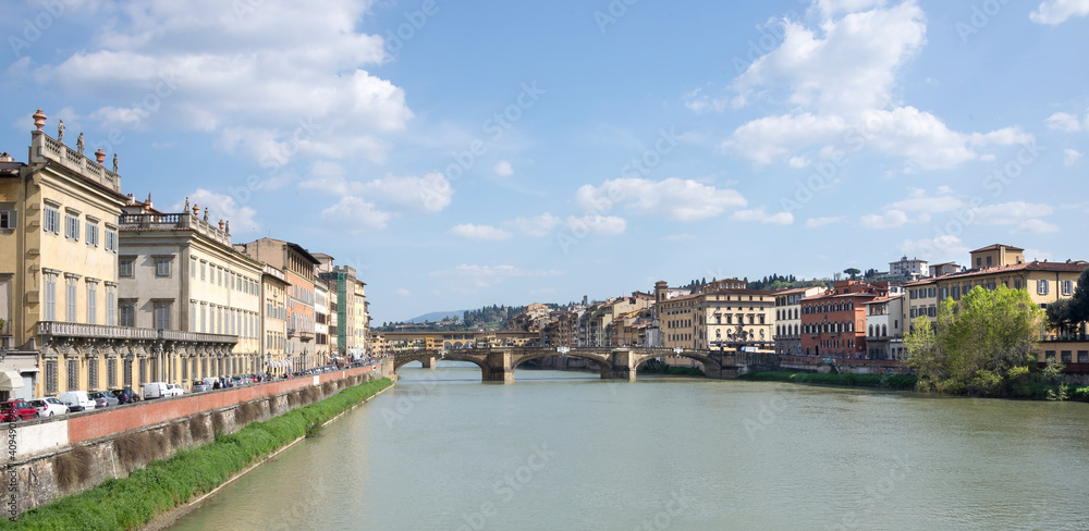 View of the Arno river from the bridge. Florence
