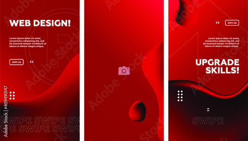 Set of Editable Stories Red Fluid banner template. Gradient Abstract Liquid Background. Social media, internet ads, sale marketing promo. Vector 10 EPS