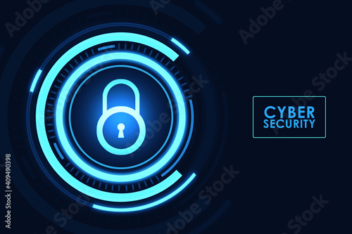 Cyber Security Concept : Close padlock on digital blue background. Modern safety digital background. Protection system.