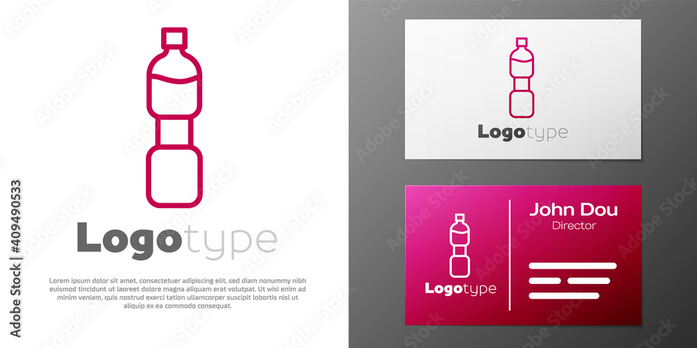 Logotype line Bottle of water icon isolated on white background. Soda aqua drink sign. Logo design template element. Vector.