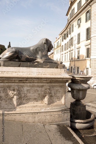 Egyptian lions at the foot of the stairs Cordonata. Rome photo