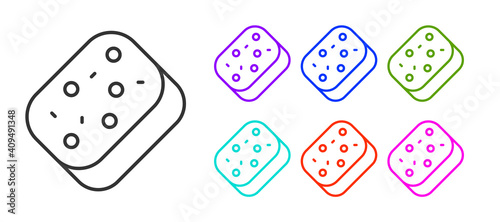Black line Sponge with bubbles icon isolated on white background. Wisp of bast for washing dishes. Cleaning service logo. Set icons colorful. Vector.