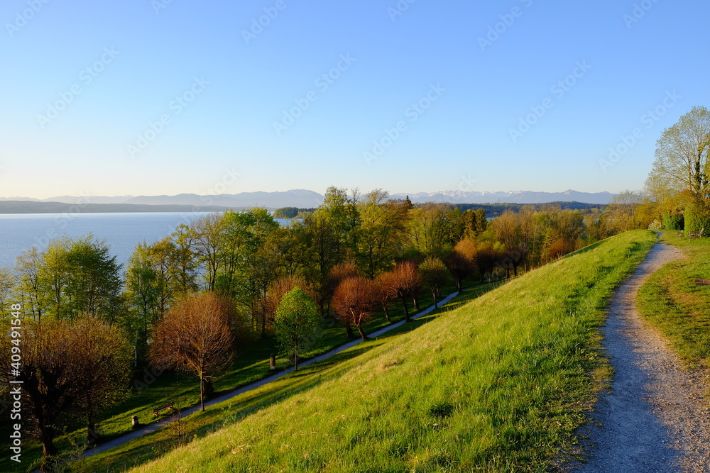 Blick vom Johannishügel über die Lindenalle zum Starnberger See