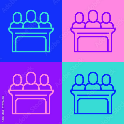 Pop art line Jurors icon isolated on color background. Vector.