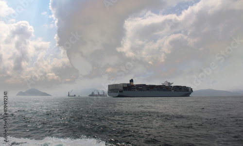 The container ship in harbour of Hong Kong