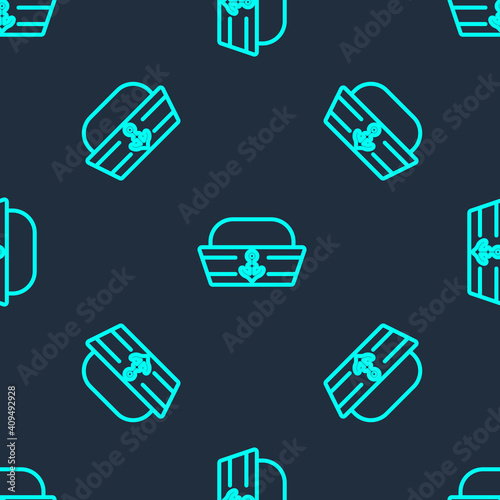 Green line Sailor hat icon isolated seamless pattern on blue background. Vector.