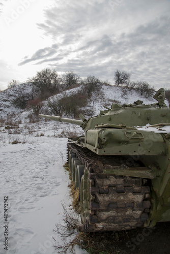 The lonely tank on sunrise