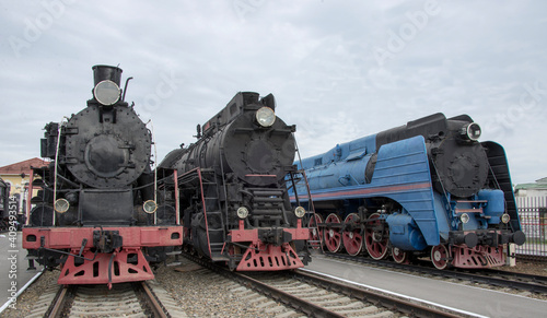 Steam locomotives at railway station