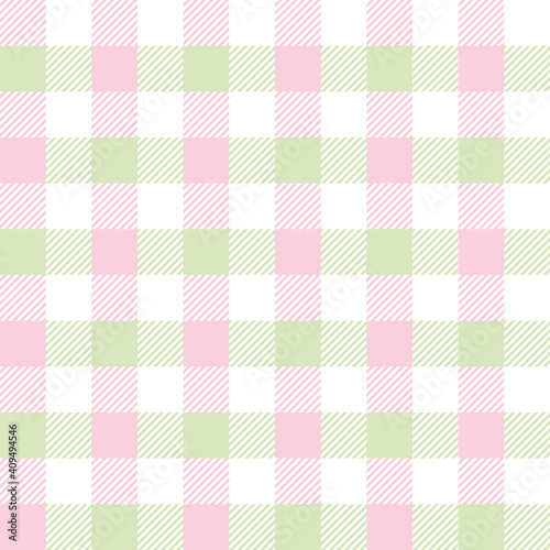 Gingham pattern spring in pastel pink, green, white. Seamless light vichy check graphic for dress, picnic tablecloth, gift wrapping paper, scrapbooking, other modern Easter fashion textile print.