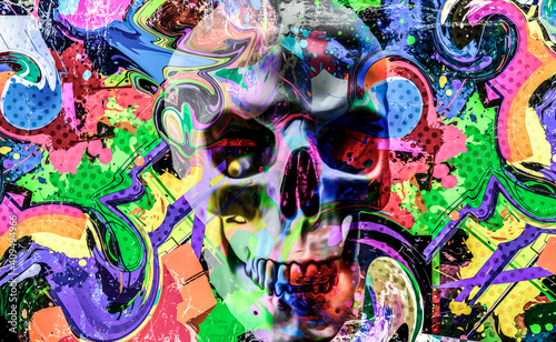 abstract colored skull with...