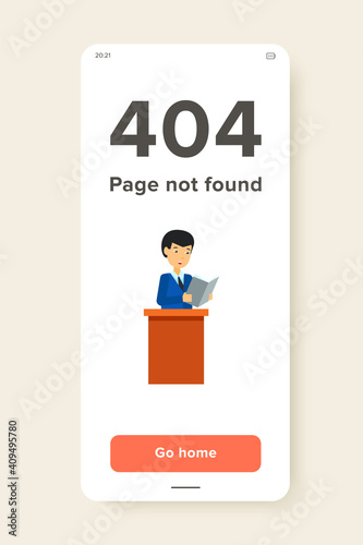 Man in formalwear standing at tribune with folder and reading his report. Business coaching, lecture, conference. Presentation concept. Can be used for topics like business, education, teaching