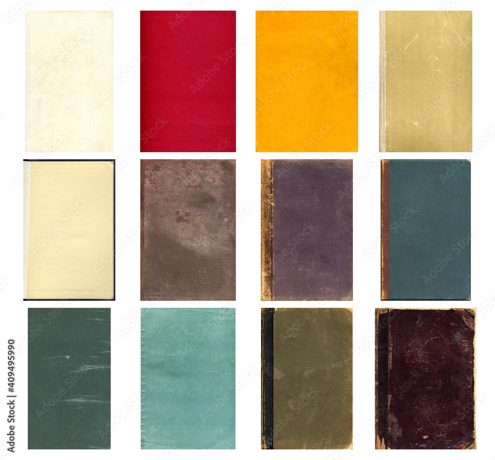 Fototapeta premium Paper and textile textures set. Blank retro pages and old book covers. Rough faded canvas surface. Perfect for background and vintage style design. Empty place for text.