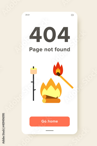 Campfire flat icon. Multicolored vector illustration of campfire, match and marsh-mallow on stick