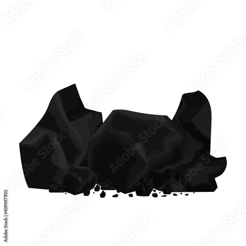 Coal pile, energy industrial material isolated on white background in cartoon style in black and grey colours. Carbon, resource with texture and structure. Game element.