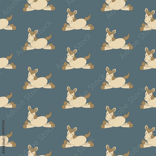 Seamless pattern cute cartoon horse