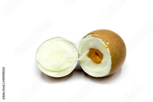 Hard boiled egg isolated on white background