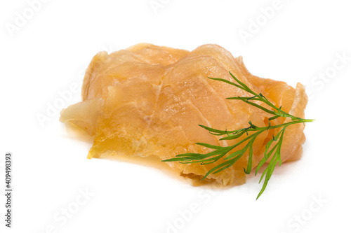 raw smoked salmon isolated on white background, cut out