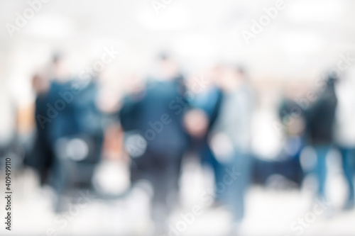 Blurred business people meeting in office interior with space for business brainstorming background design