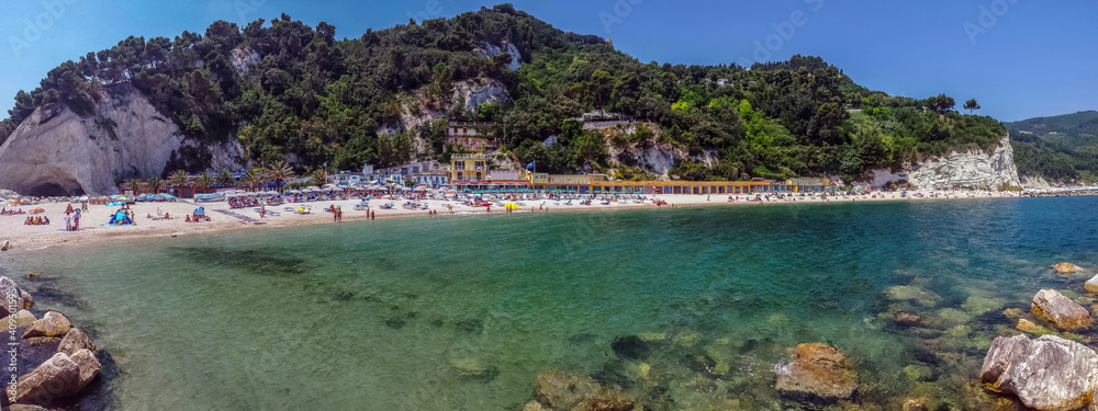 Extra panoramic view of the beautiful Urbani beach in Sirolo, under Monte Conero