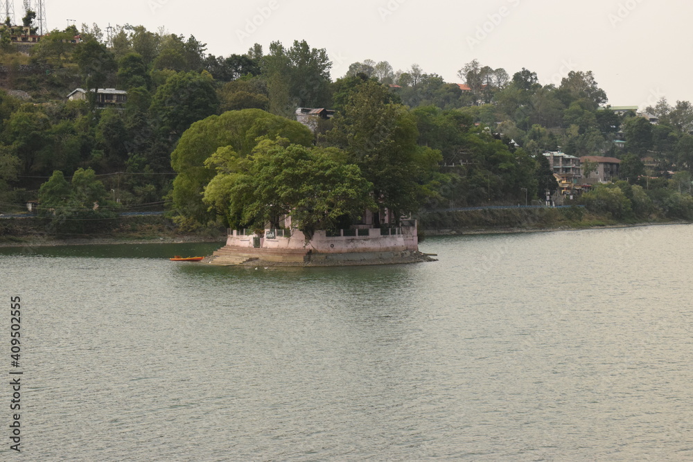 bhimtal lake with island