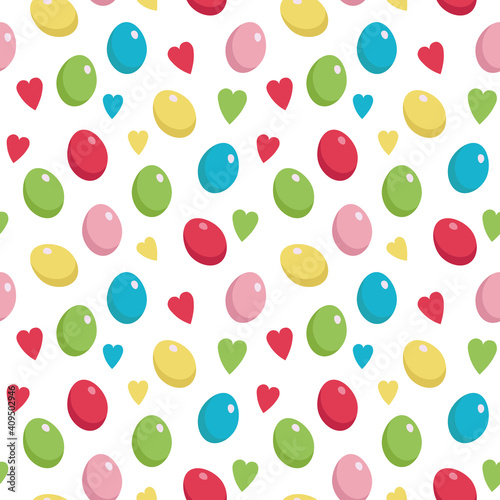 Fototapeta Naklejka Na Ścianę i Meble -  Seamless pattern with Easter eggs and hearts. Vector background.