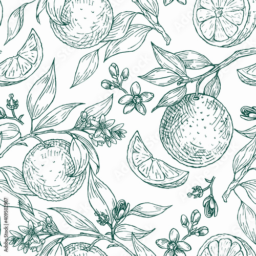Seamless pattern with orange blossom lights.