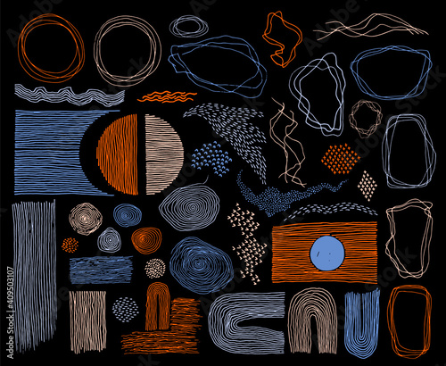 Scribble frames, lines and dots texture backgrounds vector collection.