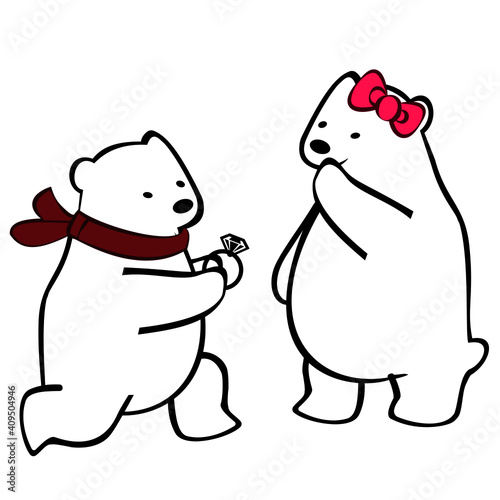 A cute polar bear proposes to marry his girlfriend