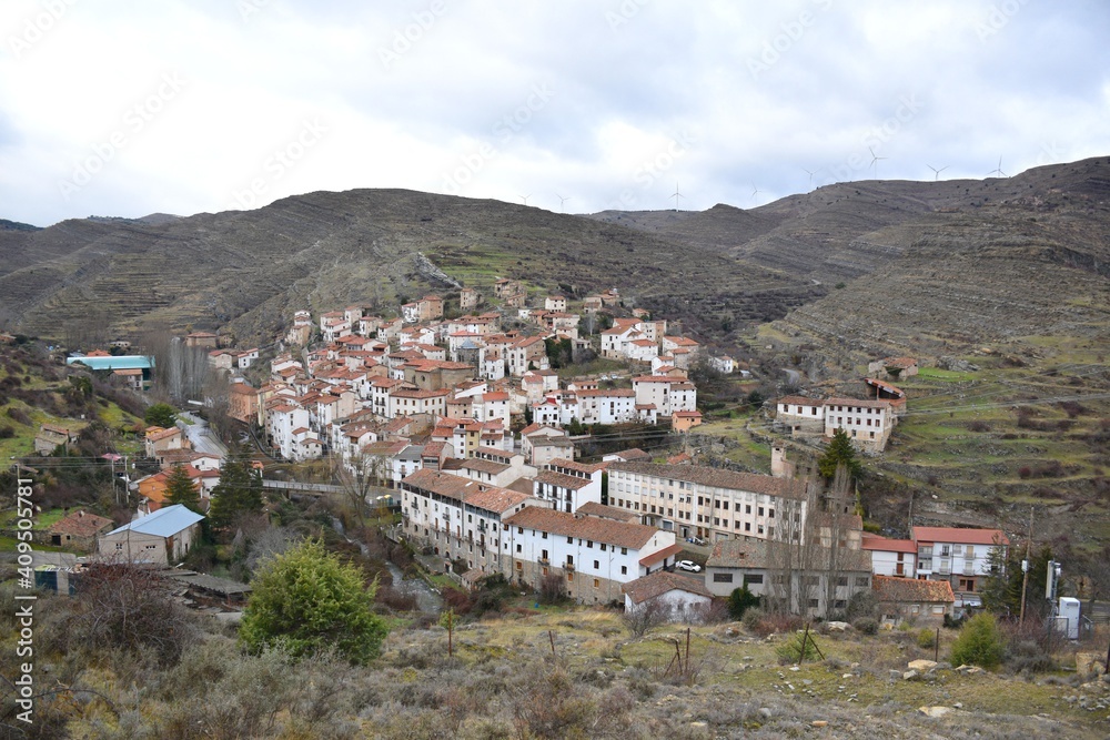Munilla village from the mountain. Located next to the Manzanares river in the Cidacos valley.