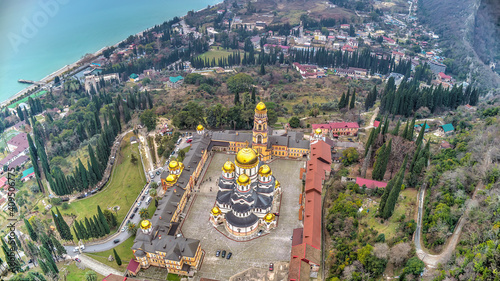 New Athos Monastery. Akhali Atoni, Abkhazia. The main monastery complex of Abkhazia. Aerial view photo