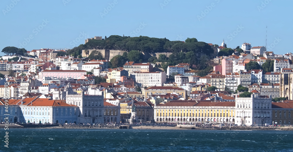 Beautiful cityscape panorama of Lisbon seen from Tejo river Beautiful cityscape panorama of Lisbon seen from Tejo river