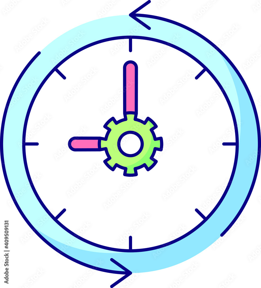 time managment. color icon, clock and arrow time managment. color icon, clock and arrow