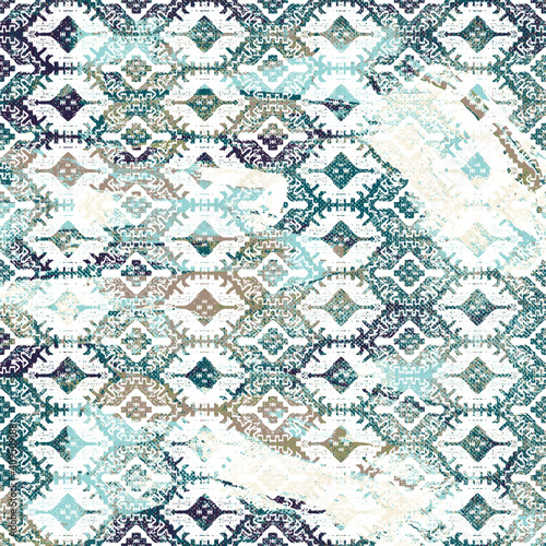 Geometric kilim ikat pattern with grunge texture
