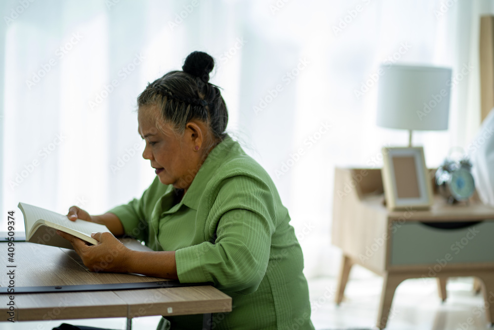Asian senior old business woman working from home with notebook computer 