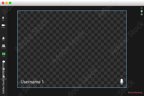 Video conferencing user interface. Video call screen interface template. Application for social communication. Video conferencing window overlay. 