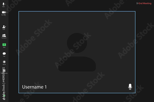 Video conferencing user interface. Video call screen interface template. Application for social communication. Video conferencing window overlay. 