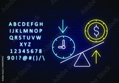 money in exchange for time, time managment. neon icon