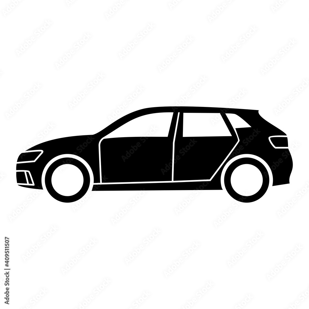 Passenger car, black icon on a white background.